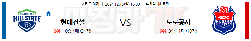 12월 15일 V-리그 (여) 현대건설 한국도로공사 국내배구분석 무료중계 스포츠분석