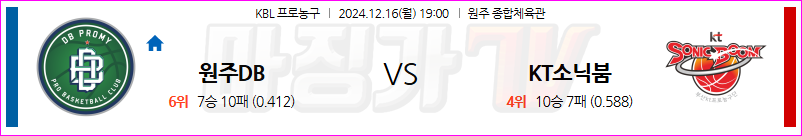 12월 16일 KBL 원주DB 수원KT 국내외농구분석 무료중계 스포츠분석