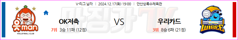 12월 17일 V-리그 OK금융그룹 우리카드 국내배구분석 무료중계 스포츠분석