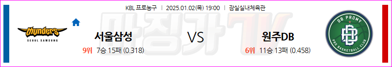 1월 2일 KBL 서울 삼성 원주 DB 국내외농구분석 무료중계 스포츠분석