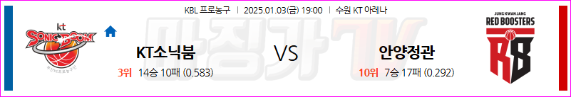 1월 3일 KBL 수원 KT 안양 정관장 국내외농구분석 무료중계 스포츠분석