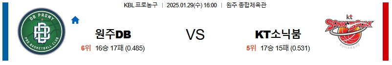 01일 29일 KBL 원주 DB 수원 KT 국내외농구분석 무료중계 스포츠분석