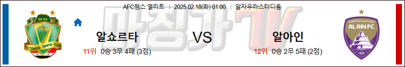 02일 18일 AFC 챔피언스리그 알 쇼르타(IRQ) 알 아인 FC 아시아축구분석 무료중계 스포츠분석