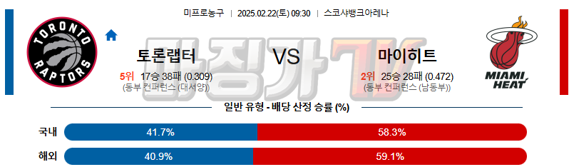 02일 22일 NBA 토론토 랩터스 마이애미 히트 NBA분석 무료중계 스포츠분석