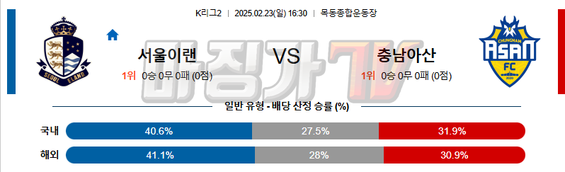 02일 23일 K리그 2 서울 이랜드 FC 충남아산 K리그/KBL분석 무료중계 스포츠분석