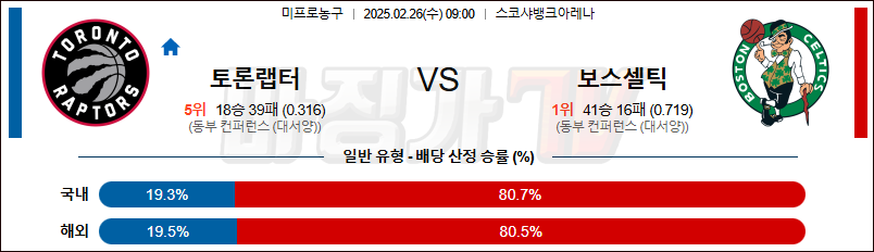 02월 26일 NBA 토론토 랩터스 보스턴 셀틱스 NBA분석 무료중계 스포츠분석