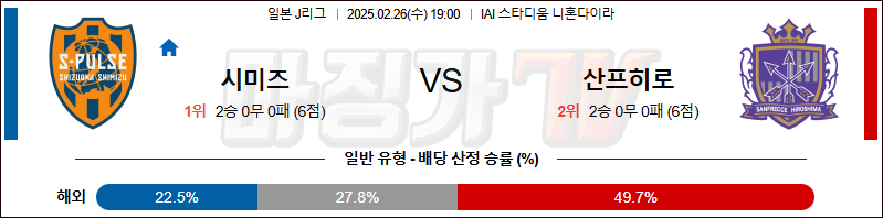 02월 26일 J리그 1 시미즈 에스펄스	 산프레체 히로시마 K리그/J리그분석 무료중계 스포츠분석